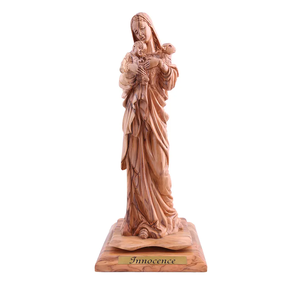 olive wood artistic carving statue-virgin mary