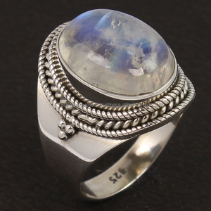Pure 925 Sterling Silver Natural Rainbow <b>Moonstone</b> Gemstone <b>Ring</b> Religious Style Party Jewelry Handmade for Exporter Wholesaler - Product Image 1