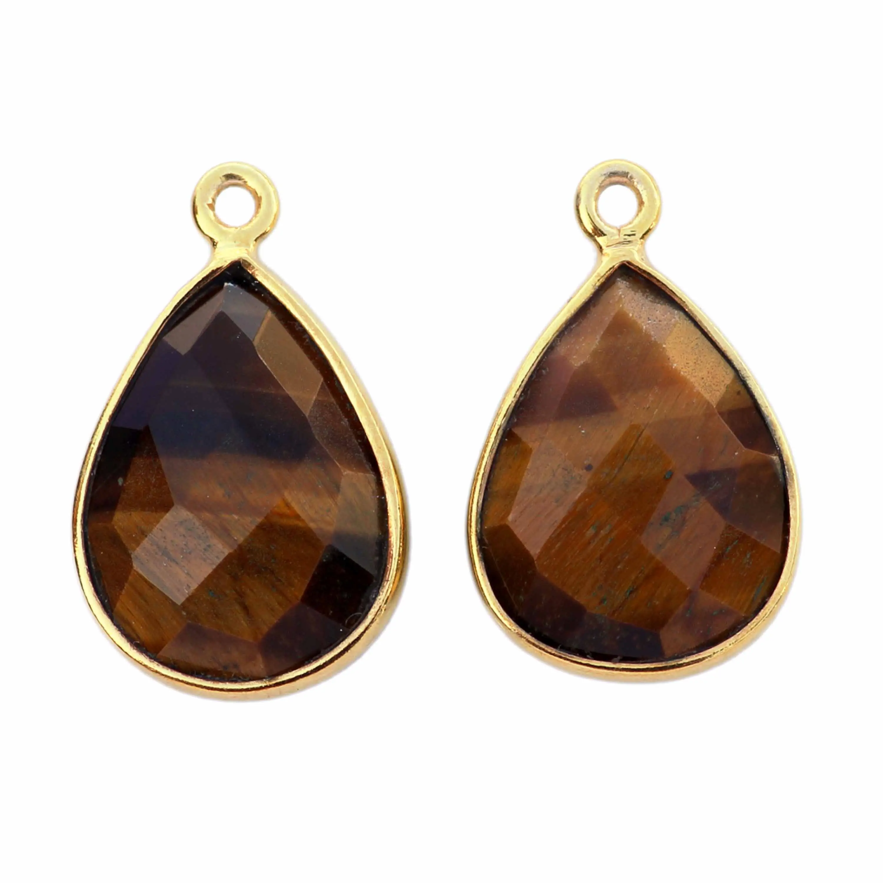 12x16mm briolette vàng tự nhiên Tiger Eye đá quý bezel 925 sterling Silver Charms Pear Hình dạng mặt dây chuyền cho vòng cổ & Vòng đeo tay