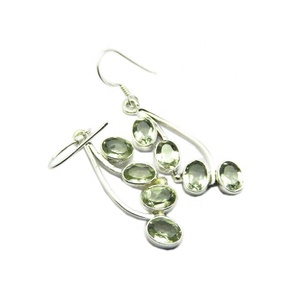 Boucles d'oreilles vintage en argent sterling 925 naturel avec améthyste verte pour femmes et filles pour mariages et fêtes - Product Image 1