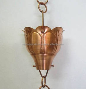 Cadena de lluvia con flores de cobre decorativas para casa de jardín, cadenas de lluvia antiguas con gancho - Product Image 3