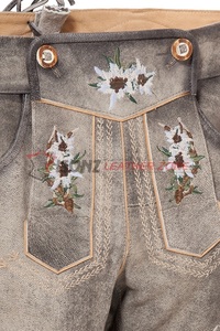 Lederhosen de estilo vintage bávaro alemán, bordados con ciervo gris, de tela no tejida sólida, de cintura media, duraderos, para traje tradicional. - Product Image 2
