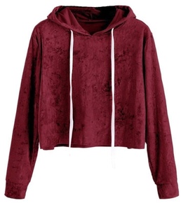 Shemax 2023 Top Qualité Vente Chaude Personnalisé En Gros Femmes Velours Cordon À Manches Longues À Capuche Crop - Product Image 3