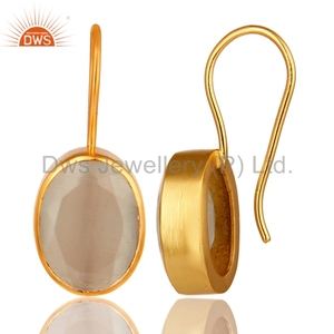 Indian Gold Plated Brass White <b>Moonstone</b> Earring Fashion Jewelry Manufacturer Classic Collection - Product Image 2