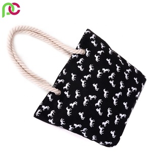 2022 venta al por mayor barato reutilizable personalizado impreso tela de algodón duradero azul blanco rayas cuerda bolso playa bolsa de lona cremallera carta - Product Image 6