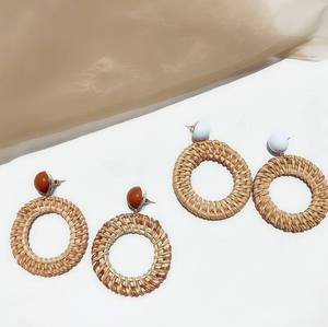 Pendientes de mimbre de bambú/pendientes de mujer de ratán vintage (0084587176063 WS) - Product Image 3