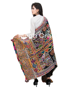 MEGH CRAFT Antique Rabari Mirror Work Kutch <b>Shawl</b>-Hand <b>Embroidered</b> Woolen Throw Indian <b>Shawl</b> - Product Image 3