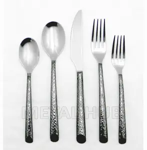 不锈钢黑色餐具，黑色风格闪亮餐具套装，不锈钢锤餐具