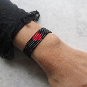High Quality Black Personalized <b>Beaded</b> <b>Bracelet</b>, Heart <b>Bracelet</b>, Miyuki <b>Bracelet</b> - Product Image 1