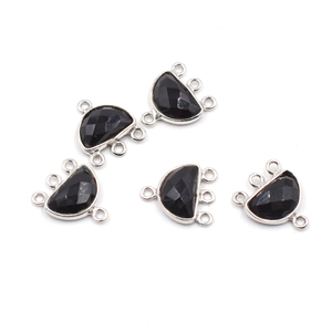 Forma redonda de ónix negro 925 Starling Silver Bezel Conector plateado Fabricación de joyas hechas a mano - Product Image 1