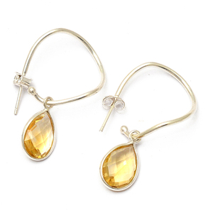 Pendientes colgantes de aro de citrino amarillo cortado Briolette, joyería de plata de ley 925, ajuste de bisel, anillo de oro de moda para regalo de mujer - Product Image 1