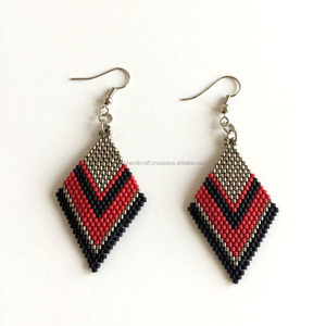 Pendientes de Plata de Moda con Cuentas Miyuki, Pendientes de Cuentas, Pendientes con Diseño de Punto de Ladrillo, Pendientes de Plata, Pendientes Negros - Product Image 1