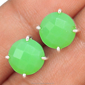 Wholesale Price Fashion <b>Earrings</b> Natural Stone 925 Sterling <b>Silver</b> Green Chrysoprase Gemstone Prong <b>Set</b> <b>Stud</b> <b>Earring</b> For Her - Product Image 1