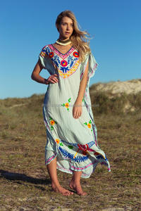 ชุดเดรสคาฟตันชายหาดเซ็กซี่,ชุดบิกินี่รีสอร์ทโบฮีเมียนขนาดใหญ่พิเศษตกแต่งลายดอกไม้สำหรับฤดูใบไม้ผลิใหม่ - Product Image 3