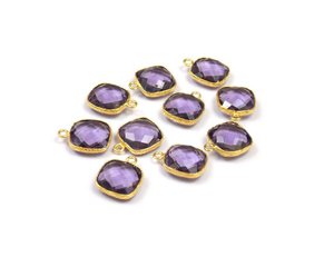 Hecho a mano chapado en oro Metal latón cobre cojín forma Multi piedra preciosa bisel conector Natural amatista cuarzo piedra joyería MM - Product Image 4