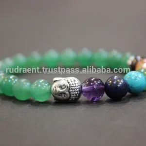 Aventurine Gelang Manik-manik, 7 Chakra Batu Permata Gelang Yoga Wrist Mala Bulat Manik Natural Gelang Kustomisasi Tersedia