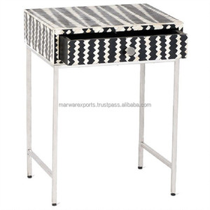 Mesita de noche con incrustaciones de hueso con soporte de hierro, mesa auxiliar hecha a mano para dormitorio y sala de estar, muebles de almacenamiento, mesita de noche - Product Image 2