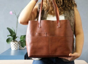 Bolso de mano de cuero, hecho a mano, bolso grande marrón AM-0005 - Product Image 4