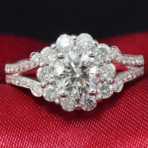 Anillo Floral de moissanita blanca auténtica de 3,00 quilates con certificado en oro blanco de 14k, anillo de moissanita, anillos de compromiso de moissanita - Product Image 2