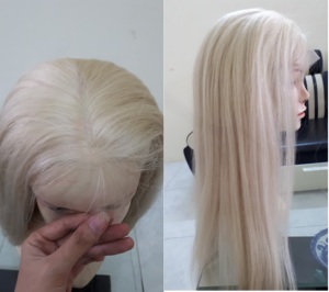 14-28 pouces beaux cheveux perruque de dentelle droite en #613 dentelle transparente de couleur blonde - Product Image 1