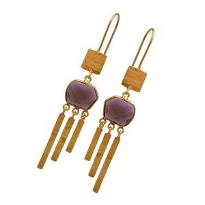 Cuarzo ahumado Piedra preciosa 925 Plata Chapado en oro Alambre fijo Diseñador Pendiente Par - Product Image 3
