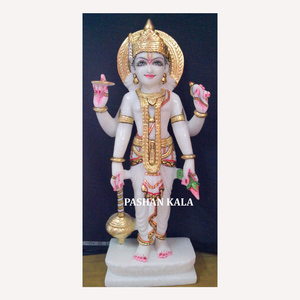 Statue de naraya en marbre blanc peint en exclusivité de Murti indien, pour le culte de la Culture indienne, faite à la main, de haute qualité - Product Image 1