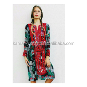 <b>Handmade</b> Traditional Banjara Style Ethnic Balluchi Women Dress in Multi Color Cotton Chiffon - Product Image 1