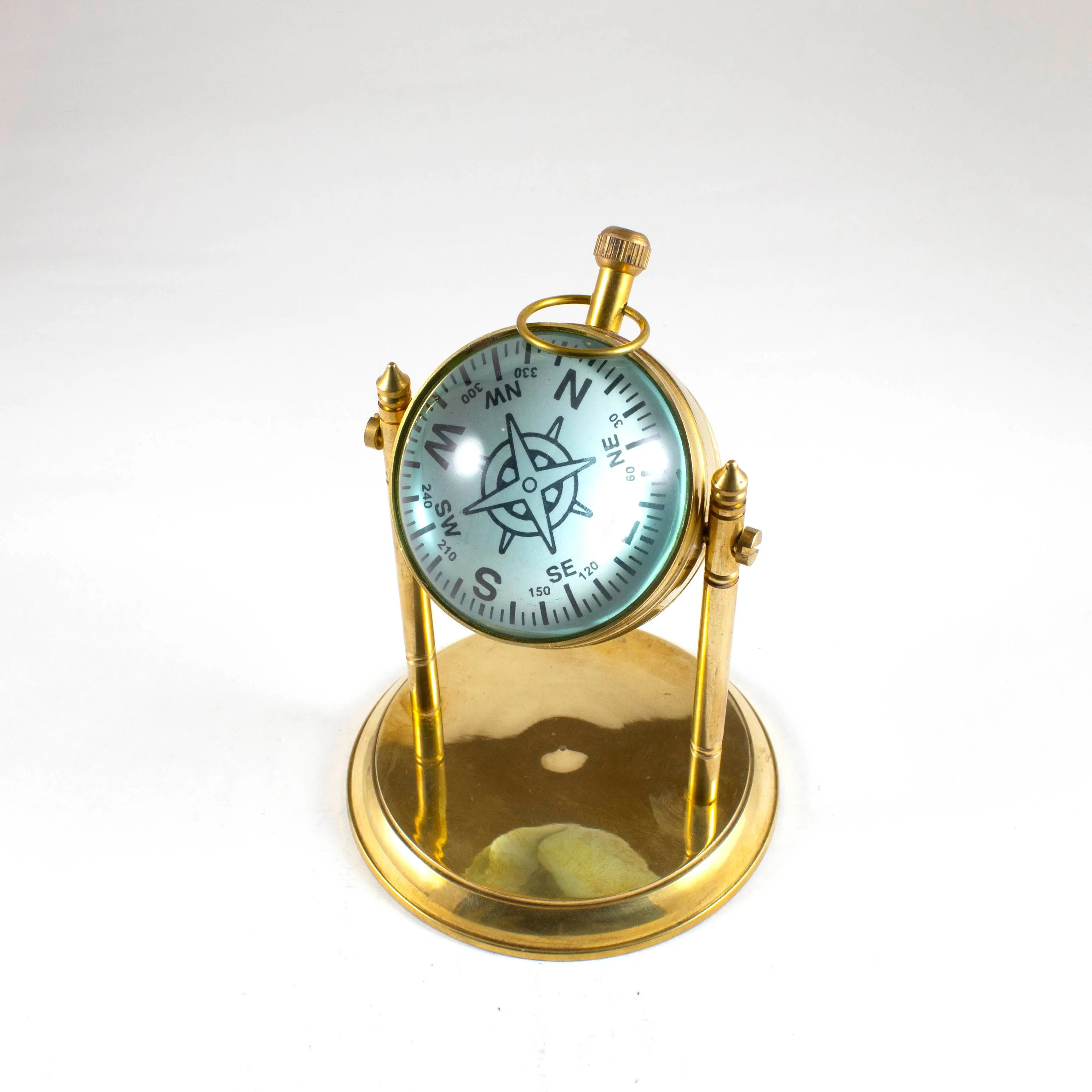 High Quality Hot Selling Customised Dial 2 Inch Brass Brass Nautical TimeKeeper Analogue Desk Table Ball Clock with Stand