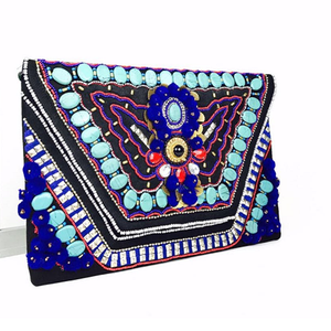 Unique Traditional Hand <b>Beaded</b> Embroidery Zipper Closure Vintage Canvas Women Sling Clutch <b>Purse</b> - Product Image 1