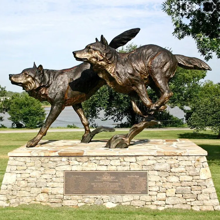 Escultura de cachorro, decoração ao ar livre metal dois tamanhos de vida bronze lobo