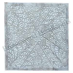 Trusted Indian Exporter: Handmade Artistic Square Wood Carving Wall Decor Panel in Solid Mango Wood at Wholesale Price