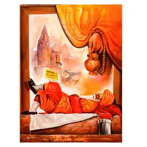 Heldere Originele Handgemaakte Acryl Canvas Maand Gautam Boeddha Artistieke Schilderijen In Geel Van Diverse Maten India Online Winkelen