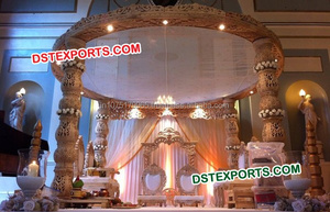 Mandap en bois Akshar, dernières créations, piliers de mariage en bois en forme de paon, mandap traditionnel en bois sculpté pour mariage, décoration d'événements aux États-Unis - Product Image 2
