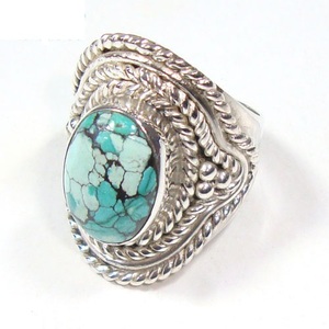 Anillos de Plata de Ley 925 último diseño acabado oxidado una piedra azul turquesa eternidad vermeil joyería India hecha en fábrica - Product Image 2