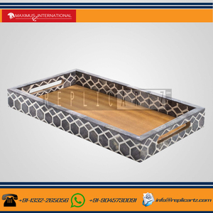 Plateau de service en os en résine élégant Plateau de service alimentaire décoratif rectangulaire pour la maison Arrangements floraux Pièce maîtresse Maison élégante - Product Image 2