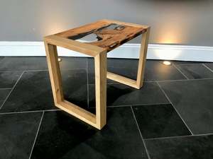 Indian Style <strong>Yew</strong> and Oak Live edge Epoxy ResinRiver Side Table - Product Image 5