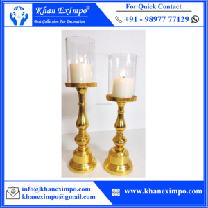 Bougeoir doré en métal et Aluminium, chandelier avec entonnoir en verre - Product Image 4