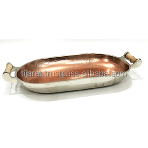 Jaju — plateau de service en cuivre, présentoir alimentaire avec poignée en bois, pour décoration de la maison - Product Image 1
