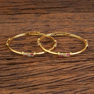Kanhai Jewels Women's Gold Plated CZ Classic Bangles 59488 <b>Ruby</b> Alloy - Product Image 1