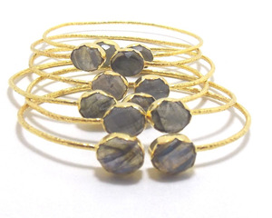 Labradorite naturelle argent sterling plaqué or réglable pierre naturelle fait à la main Druzy CZ chaîne bracelet - Product Image 4