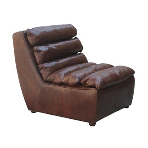 Sedia con cuccette <span class=keywords><strong>Vintage</strong></span> in vera pelle stile retrò marrone per uso per la casa mobili per il tempo libero - Product Image 1