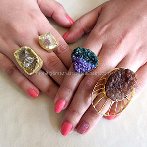 Anillos Ajustables de Piedras Preciosas en Bruto y Drusa de Mohit R Gems, Anillos de Ágata Azul Púrpura y Marrón para Compromiso y Aniversario - Product Image 1