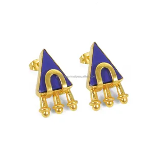 Natural lapis lazuli gemstone gold plated designer handcraft bezel set stud earring