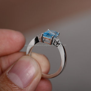 Topaze bleue Quartz et CZ 925 bague en argent sterling bijoux faits à la main à la mode pour les mariages fiançailles cadeaux fêtes - Product Image 2