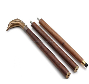 Antiqued <b>Brass</b> Fish Handle Walking Stick Cane Nautical-Themed Vintage Collection Hard Wood Shaft for Antique Collectors - Product Image 1