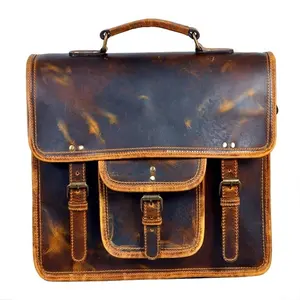 Tas kulit asli, tas selempang kulit asli, Vintage, tas Messenger, tas bisnis, tas Laptop