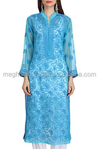 Nhà Thiết Kế Thêu Trắng Georgette Chikankari Áo Chẽn-Top-<span class=keywords><strong>Kurtis</strong></span>-Áo Mặc Đi Biển-Chikankari Kurti - Product Image 2