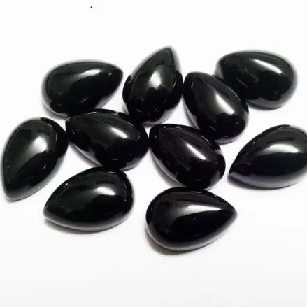 Pedras de espinha de prata preto natural 5x3mm, pêra com parte traseira plana, cabochão solto semiprecioso calibrado, fabricante de pedras preciosas, preço de atacado