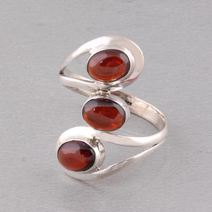Natural Red <b>Garnet</b> Bezel Setting Three Stone 925 Sterling <b>Silver</b> Women's Engagement Wedding Party Classic Gemstone <b>Ring</b> Jaipur - Product Image 1