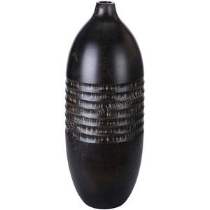 Porte-fleur Vase en bois massif fait à la main moderne sculpté rayures manguier grand Vase pour la décoration intérieure et les cadeaux à bon prix - Product Image 1